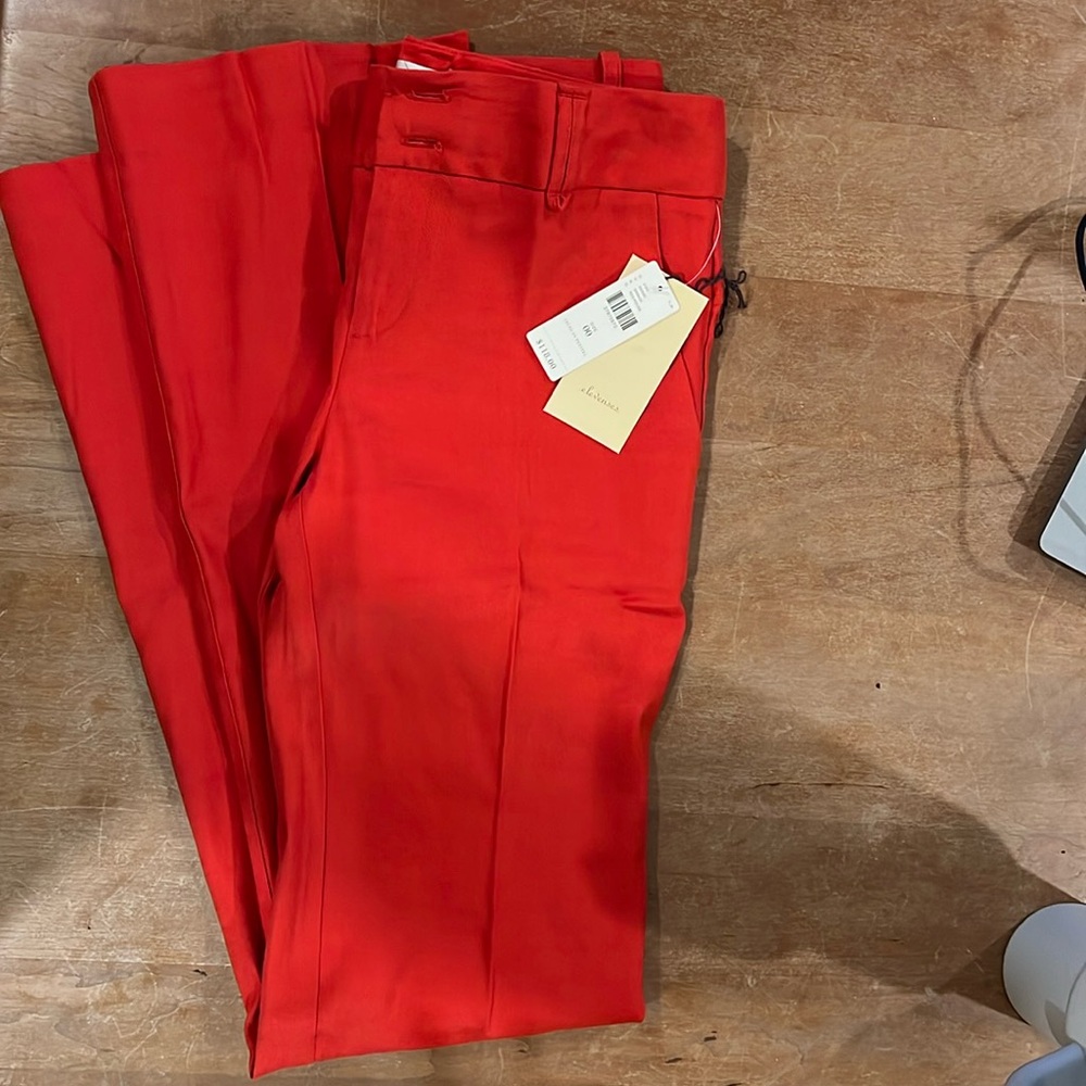 NWT ELEVENSES Anthropologie Pant 00 Linen Blend Red Benton Office Career